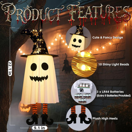 3-Pack Halloween Hanging Ghost String Lights, Glowing Witch Hat, 3 Modes, Outdoor