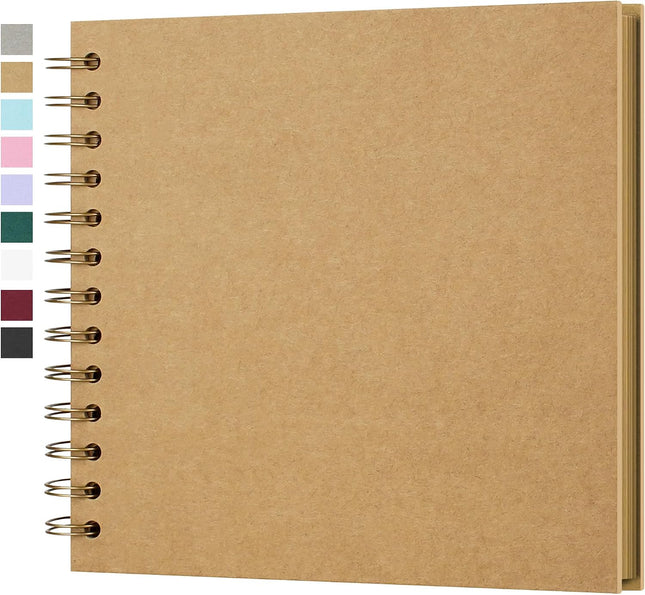 7x7 Inch Scrapbook Album, 40 Pages Acid-Free Kraft Paper Memory Book with Spiral Binding