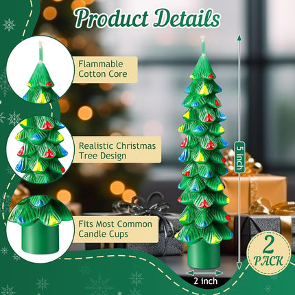 2-Pack Christmas Tree Candles – 5" Green Beeswax Holiday Table Decor