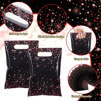 50-Piece Black & Red Party Bags – Plastic Goodie Bags for Birthday & Wedding