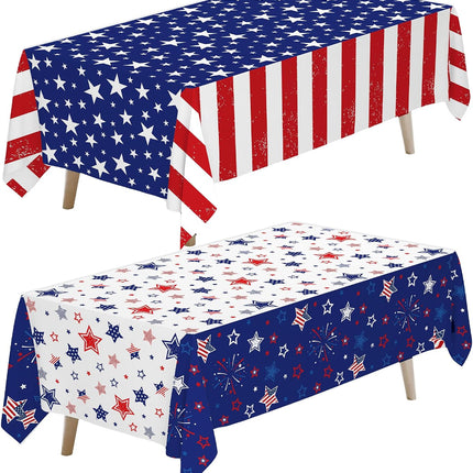 2 Pcs 4th of July Patriotic Tablecloth Stars Stripes American Flag Cover
