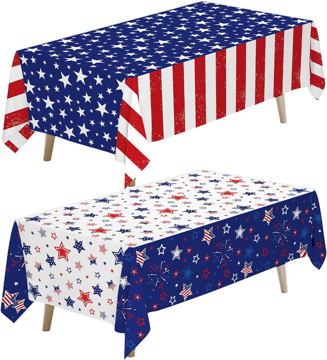 2 Pcs 4th of July Patriotic Tablecloth Stars Stripes American Flag Cover