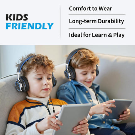 Wired Kids Headphones with Microphone – Volume Control, Stereo for School & Laptop