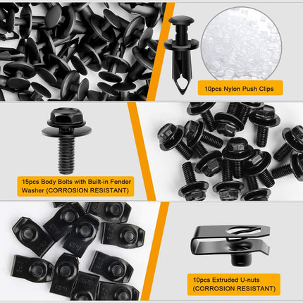 GRC-70 35PCS Engine Under Cover Splash Shield, Bumper Fender Retainer Clips Black