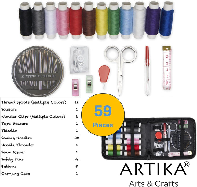 59PCS Travel Sewing Kit with Scissors Thread Tape Measure & Accessories