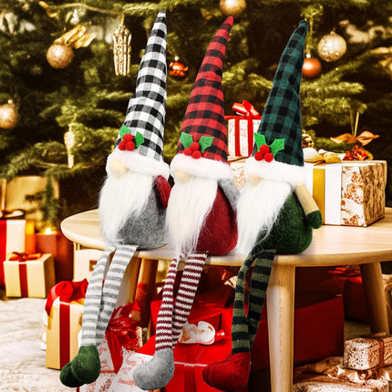 3Pcs Christmas Gnomes Plush Set – Buffalo Check Santa Tomte Ornaments for Home