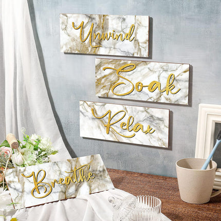 4 Pc Bathroom Wall Decor Signs, Relax Soak Unwind Breathe, Rustic Wood Art