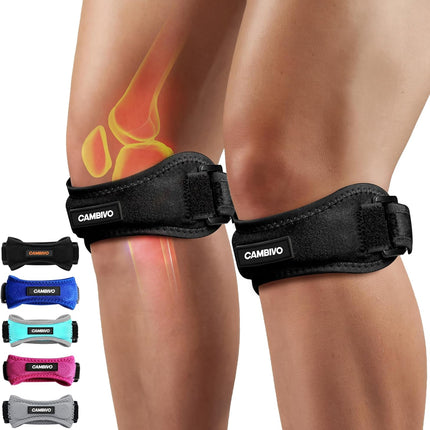 2 Pack Patella Knee Strap, Adjustable Tendon Support Brace for Sports Pain