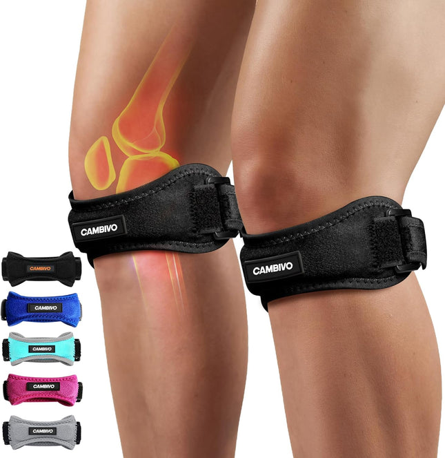 2 Pack Patella Knee Strap, Adjustable Tendon Support Brace for Sports Pain