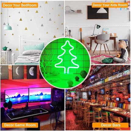 Green Neon Christmas Tree Light – Battery/USB Powered Christmas Sign with Base for Room Decor