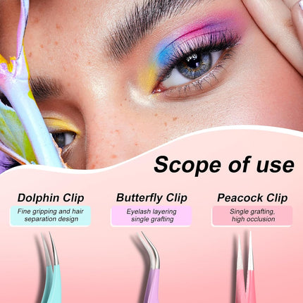 5PCS Eyelash Extension Tweezers Straight Curved Precision Lash Tools Set