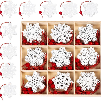 36-Piece Wooden Snowflake Ornaments for Christmas Tree – White Holiday Decorations & Pendants