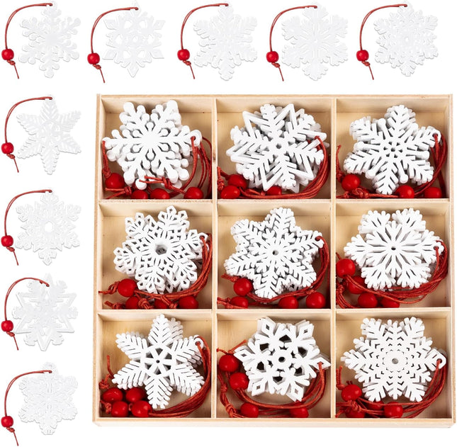 36-Piece Wooden Snowflake Ornaments for Christmas Tree – White Holiday Decorations & Pendants
