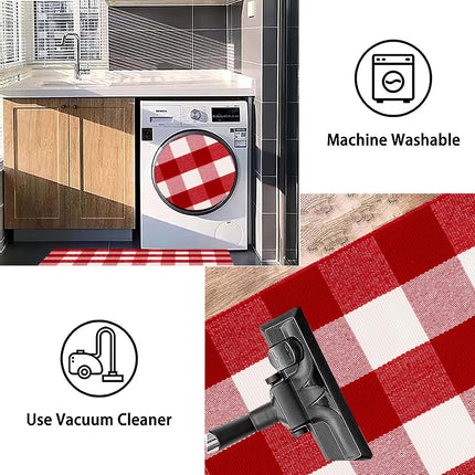 Christmas Entryway Rug – 24"x51" Buffalo Plaid, Machine Washable, Indoor Outdoor