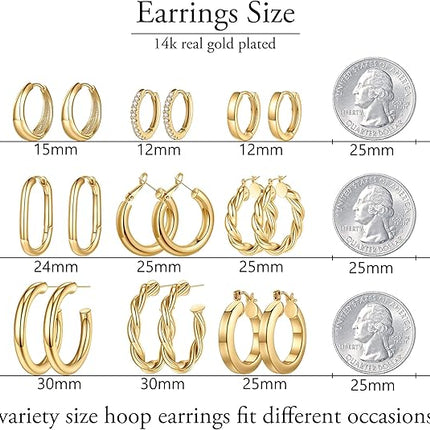 Valentine's Gifts – Yesteel 9 Pairs 14K Gold Plated Chunky Hoop Earrings for Women