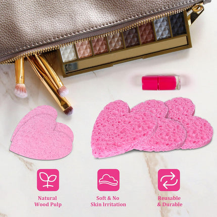 50PCS Heart Shape Cellulose Facial Sponges for Cleansing Makeup Removal
