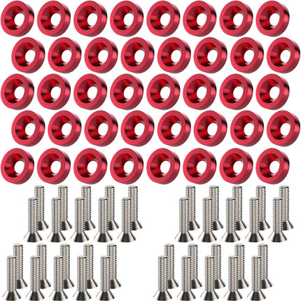 40PCS M6 Aluminum Engine Bay Dress Up Kit, Red Fender Bumper Bolts Washers