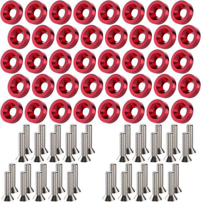 40PCS M6 Aluminum Engine Bay Dress Up Kit, Red Fender Bumper Bolts Washers