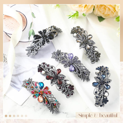 6PCS Vintage Metal Hair Barrettes for Women, Rose Flower Rhinestone French Hair Pins for Updos & Buns
