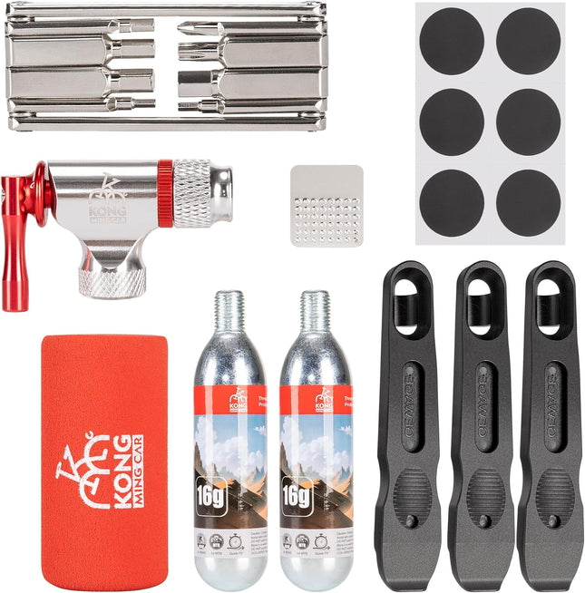 Bike Maintenance Kit: CO2 Inflator, 8-in-1 Tools, Tire Patches & Levers for Quick Repairs
