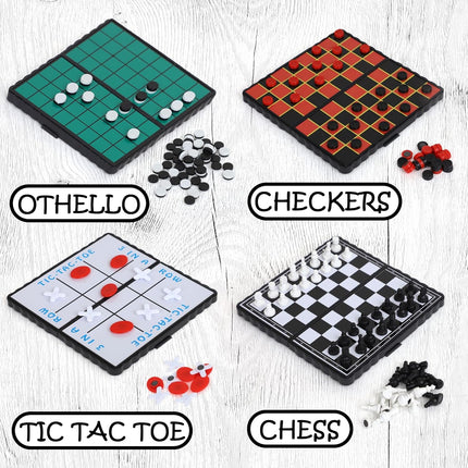 Travel Board Game Set 4 Pack Classic Magnetic Games with Pieces for Kids