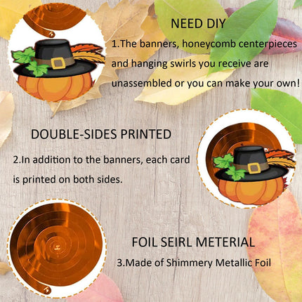 Thanksgiving Party Banner with 9 Harvest Centerpieces, Indoor Fall Decorations
