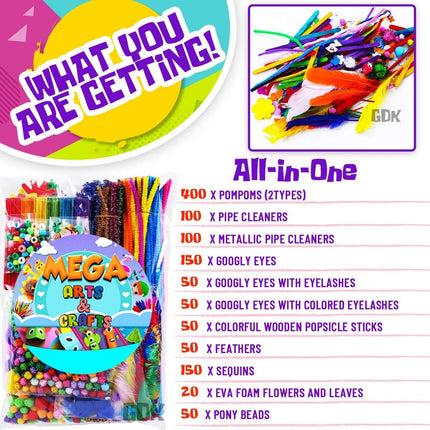 1170pc Kids Arts & Crafts Supply Kit DIY Crafting Set for Ages 4+