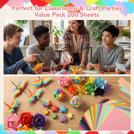 200 Sheets Origami Paper, 20 Colors, 6x6in Double-Sided Square Craft Paper Kit