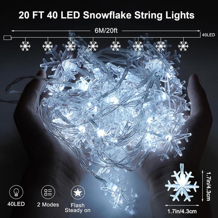 Christmas Snowflake String Lights – 20ft 40 LED Battery Operated Xmas Decor