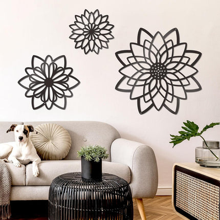 3-Piece Metal Flower Wall Decor – Black Farmhouse Art for Home & Office