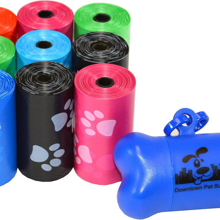 Leak-Proof Dog Waste Bags with Bone Dispenser – 180 Count, Rainbow & Paw Prints