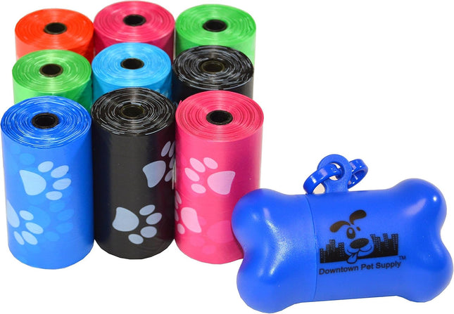Leak-Proof Dog Waste Bags with Bone Dispenser – 180 Count, Rainbow & Paw Prints