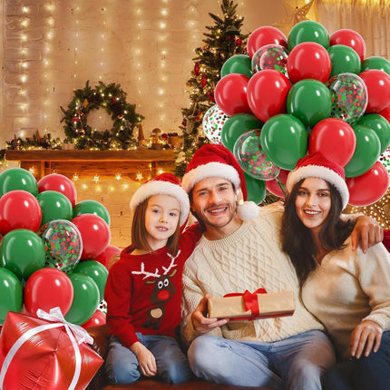 61pcs Green and Red Latex Balloons, 12-inch Confetti Balloons for Christmas & Birthday