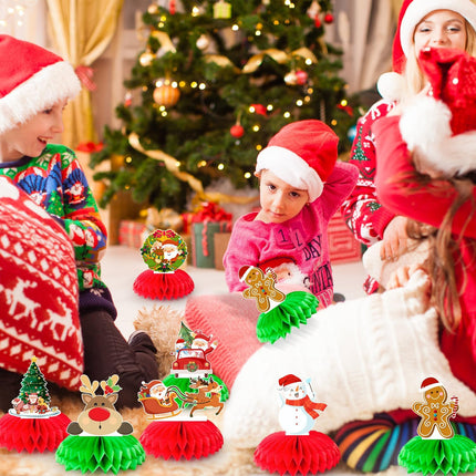 9-Piece Christmas Honeycomb Centerpieces, Santa Claus & Snowman Red/Green Holiday Decor