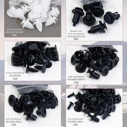 Car Plastic Rivets Clips Set – 150PCS, 6 Sizes for Bumper & Fender Fixing, Replacement