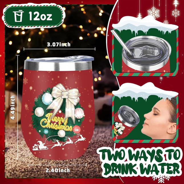 Christmas Wine Glass Tumbler – Double Wall Insulated 12oz Stainless Steel Gift for Her
