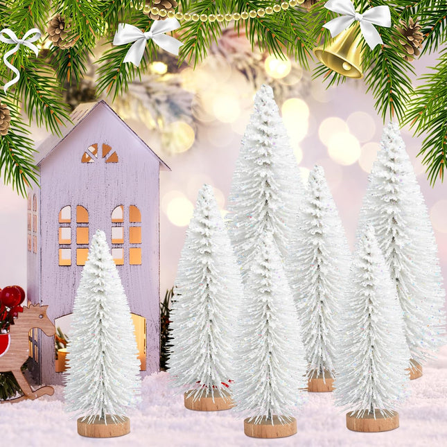 9PCS Mini Christmas Trees – Glitter Bottle Brush Tabletop Holiday Decor
