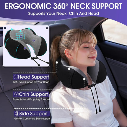 Travel Pillow for Airplane – Memory Foam Neck Support with Carry Bag & Accessories