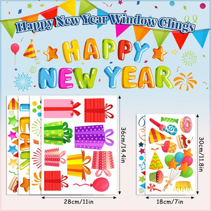 Happy New Year Window Decals – 6-Pc Colorful Reusable Party Decorations
