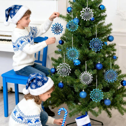 9pcs Blue Christmas Ornaments – 3D White Paper Snowflake Hanging Decor
