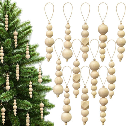 24-Piece Christmas Tree Ornaments, Natural Wooden Beads for Rustic Holiday Decor