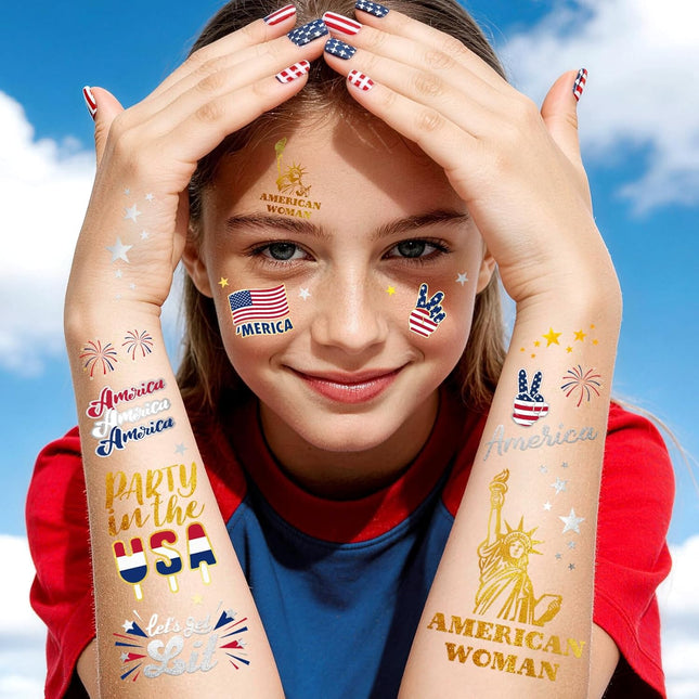 34 Styles Patriotic 4th of July Glitter Tattoo Stickers USA Party Decorations