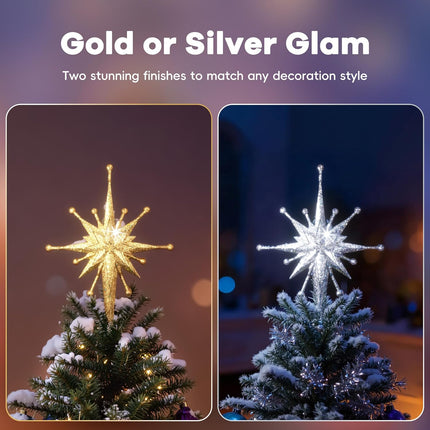 Christmas Tree Topper Projector 2025 – Bright Rotating LED, Glitter Star