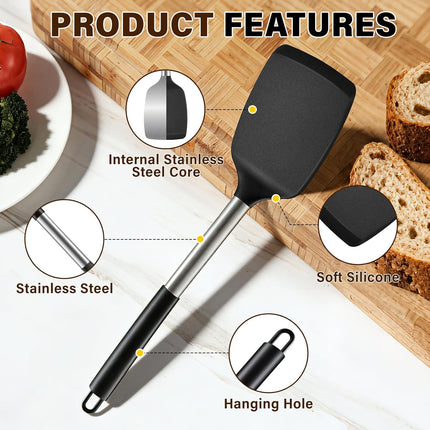 5Pc Silicone Cooking Utensils Set Heat Resistant Nonstick Kitchen Black