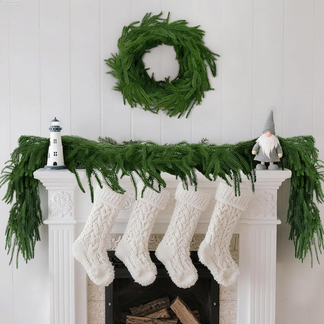 2 Pcs 6ft Norfolk Pine Garland, Real Touch Cedar for Indoor Xmas Decor