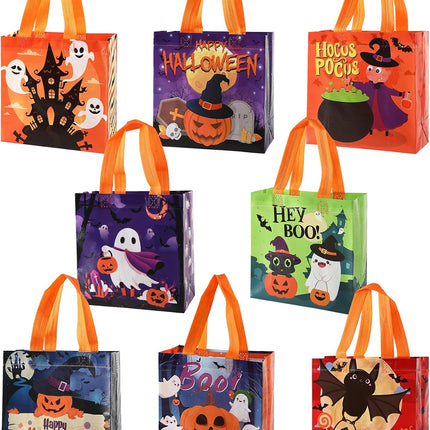 8-Piece Halloween Trick or Treat Bags, Reusable Non-Woven Candy Tote Bags 7.9in