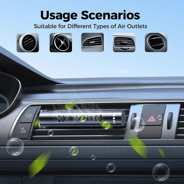 2pcs Car Air Freshener Diffuser – Vent Clips with 12 Refill Sticks, Odorless, Black