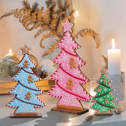 3PCS Pastel Christmas Trees – Wooden Tabletop Decor for Holiday Centerpieces