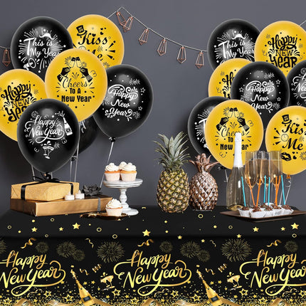 3-Piece New Year Tablecloths – Black & Gold Star Fireworks Design for 2026