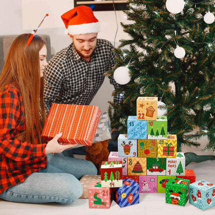 24PCS Christmas Advent Boxes – 2.75" Countdown Gift Boxes with Stickers